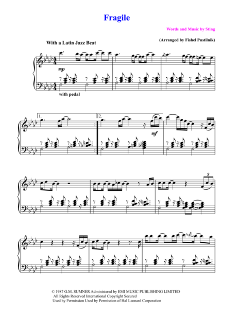 Fragile Piano, Vocal, Guitar scores gallery preview page 2