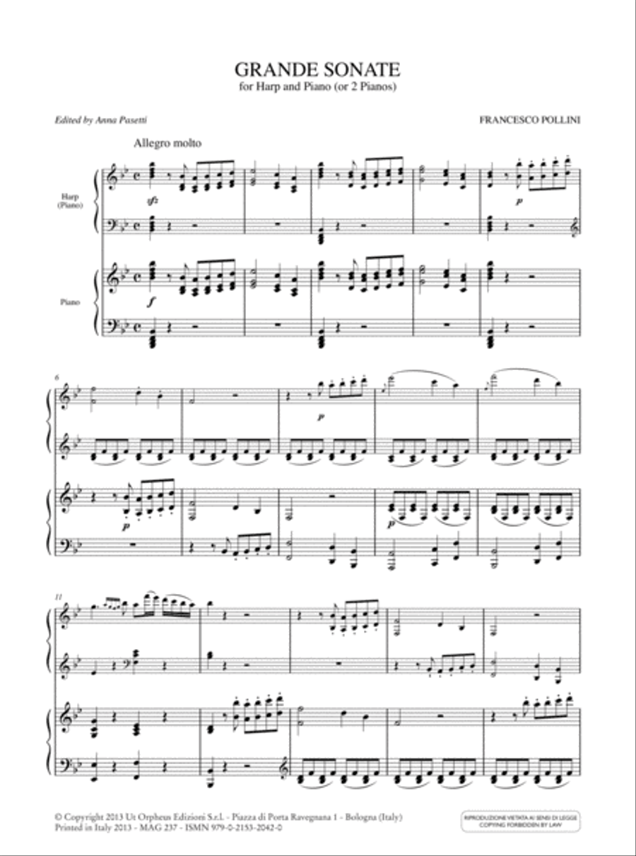 Grande Sonate for Harp and Piano (or 2 Pianos)