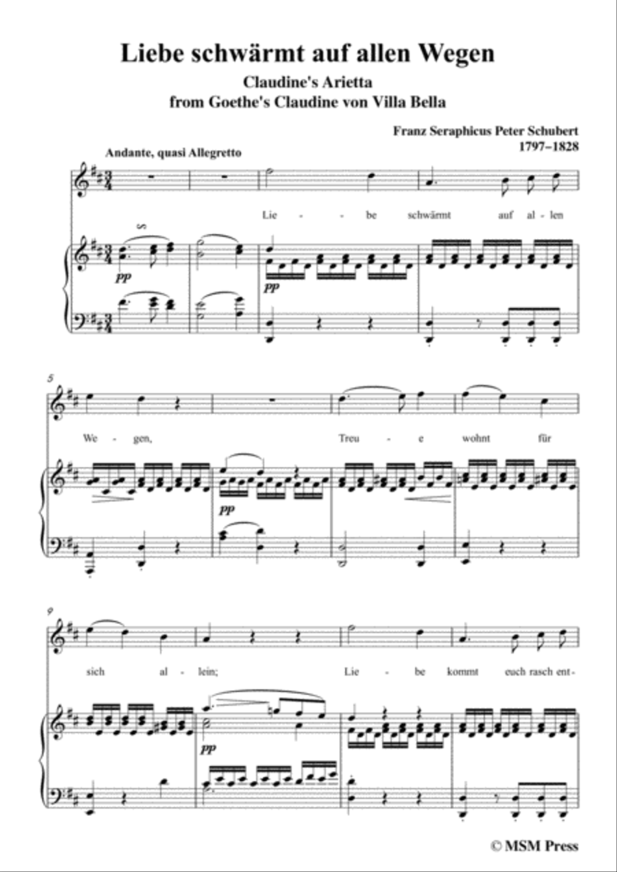 Schubert-Liebe schwärmt auf allen Wegen,in D Major Piano, Vocal scores gallery preview page 3