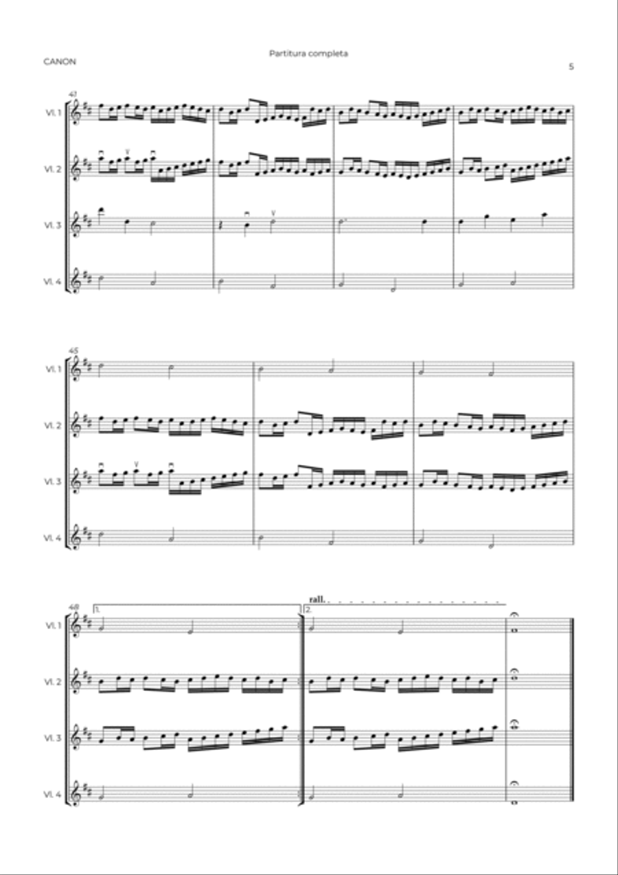 CANON IN D -VIOLIN QUARTET Violin Solo scores gallery preview page 5