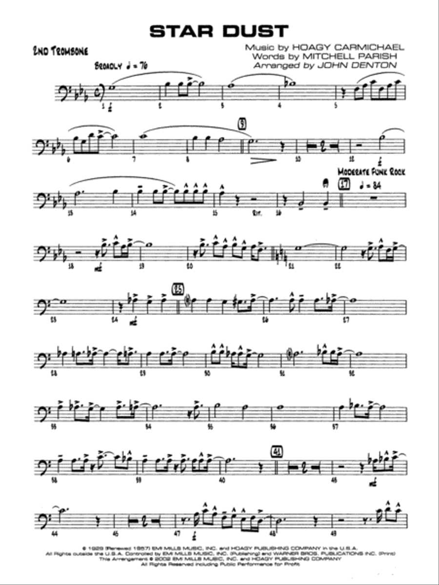 Star Dust: 2nd Trombone Star Dust: 2nd Trombone Jazz Ensemble scores gallery preview page 1