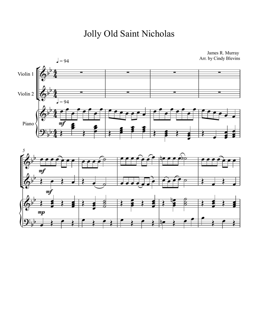 Jolly Old Saint Nicholas, for Two Violins and Piano String Duet scores gallery preview page 2