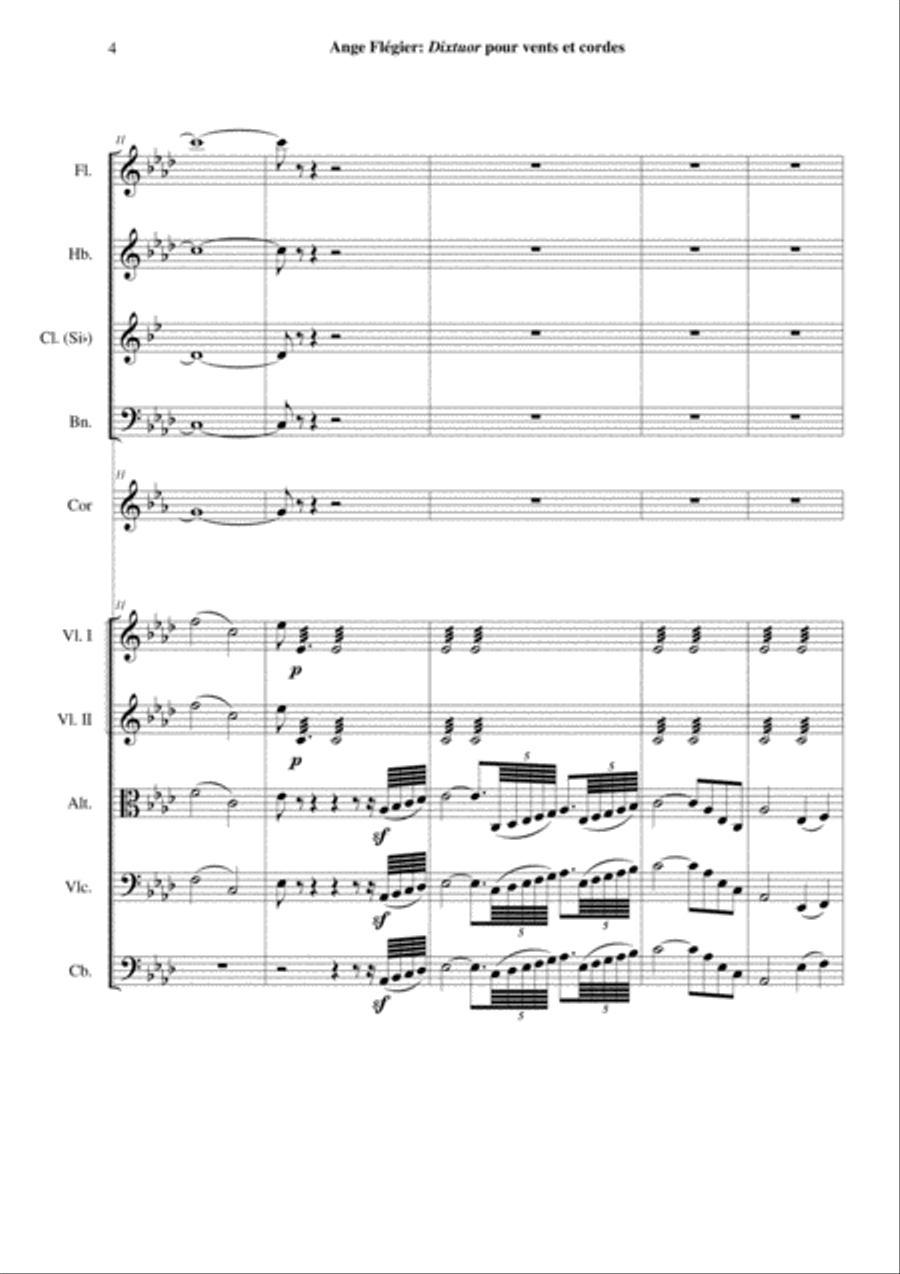 Ange Flégier: Dixtuor for flute, oboe, clarinet, bassoon, horn, two violins, viola, violoncello and Woodwind Quintet scores gallery preview page 4