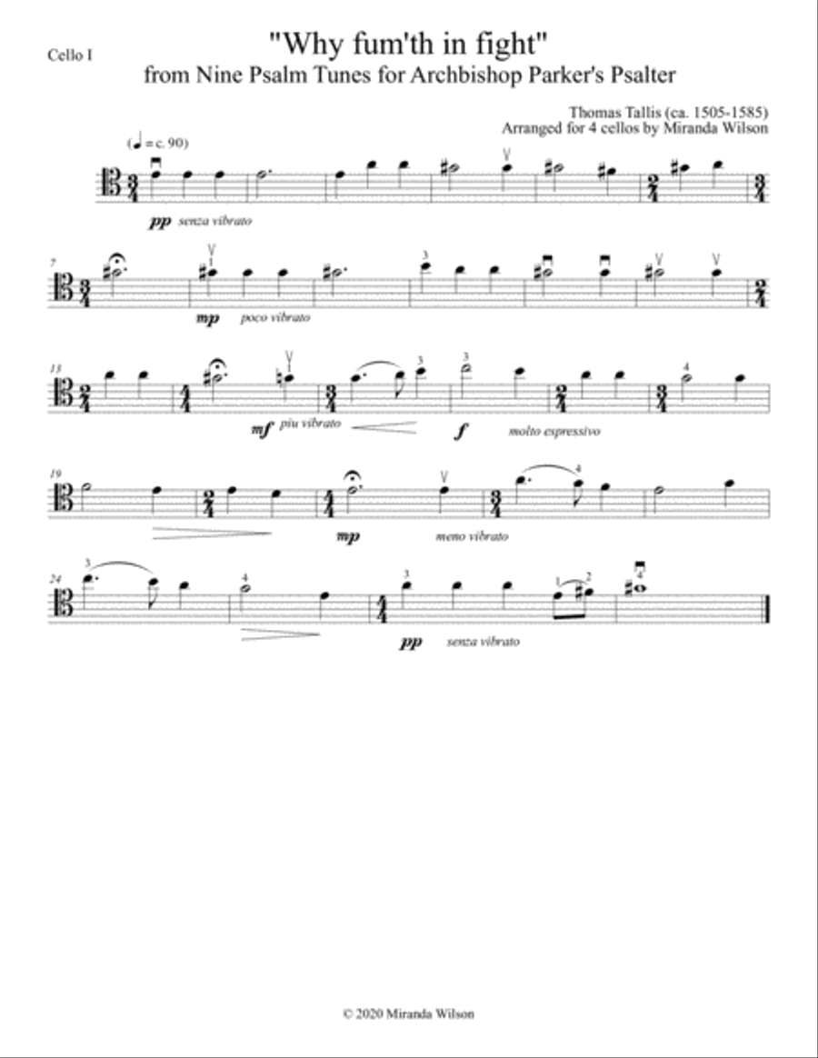 Thomas Tallis, Why Fum'th In Fight for 4 Cellos String Quartet scores gallery preview page 3