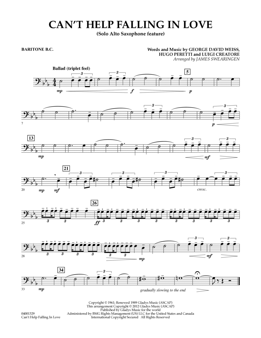 Can't Help Falling In Love (Solo Alto Saxophone Feature) - Baritone B.C.