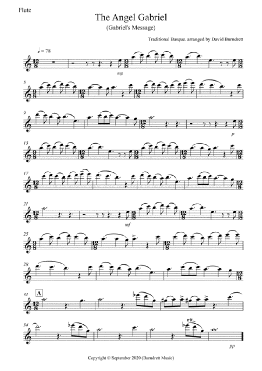 The Angel Gabriel for Flute and Piano Small Ensemble scores gallery preview page 3