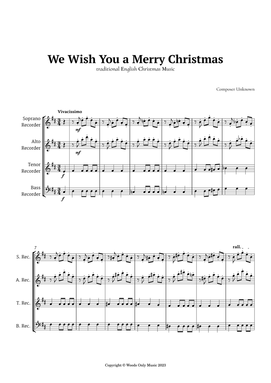 Book cover for We Wish You a Merry Christmas for Recorder Quartet