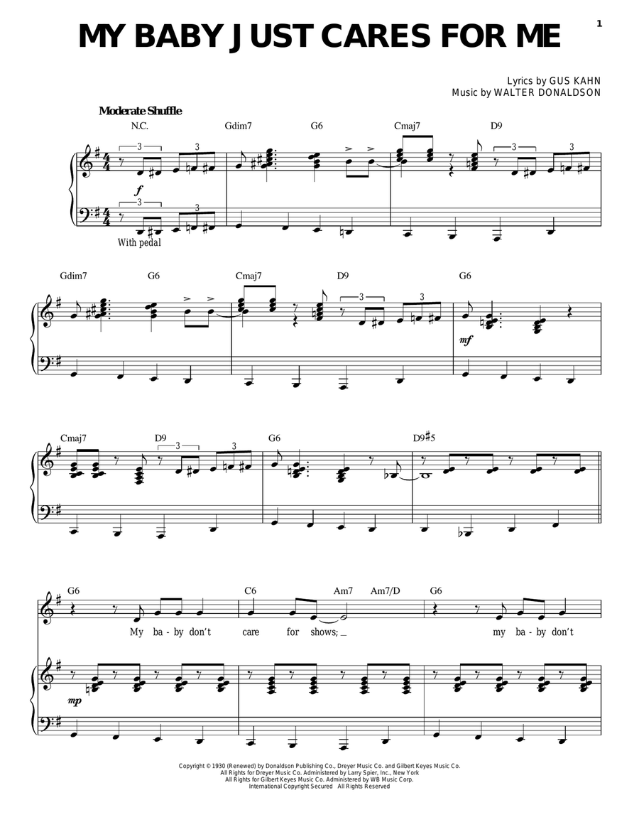 My Baby Just Cares For Me Piano, Vocal scores gallery preview page 1