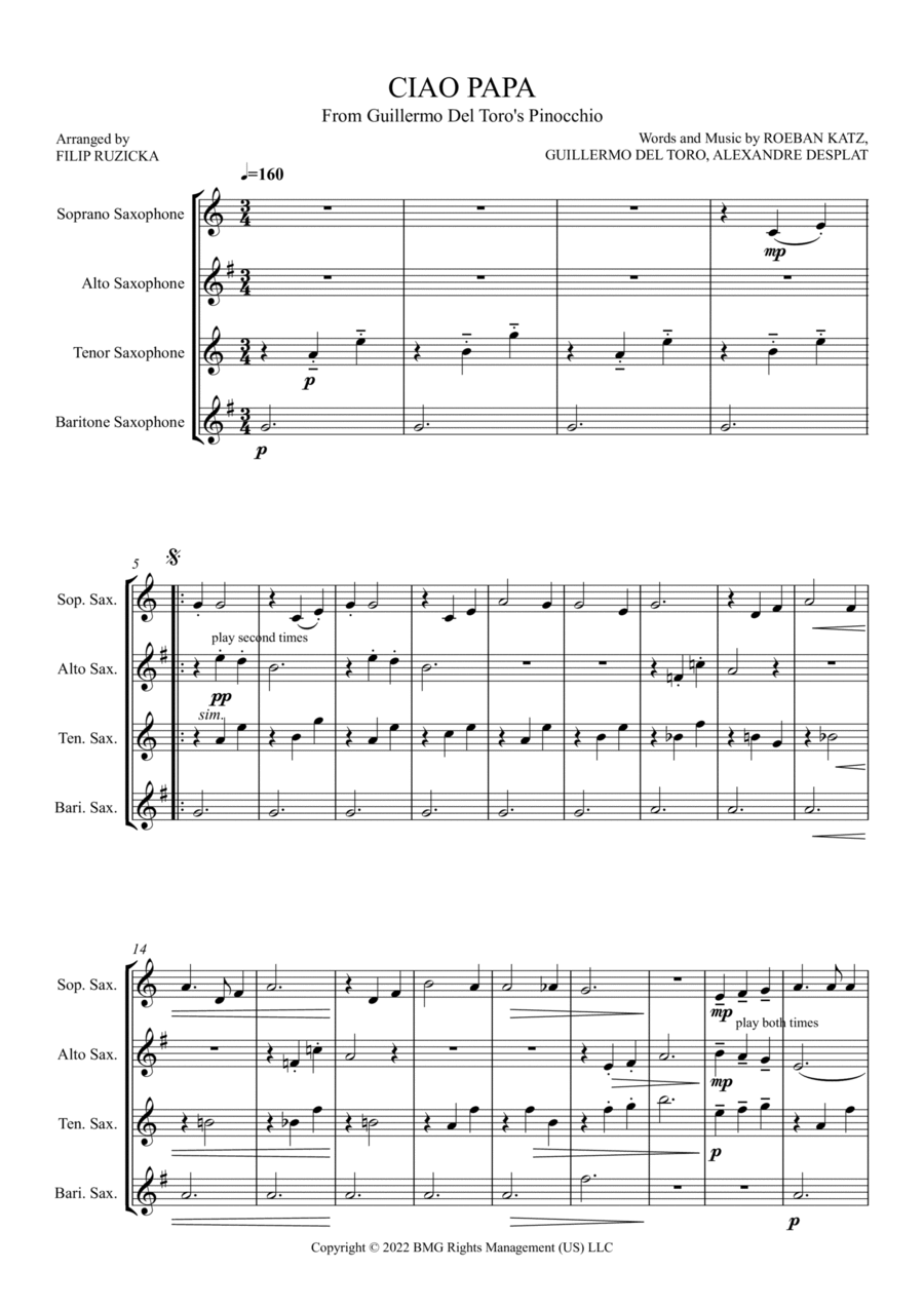 Ciao Papa Saxophone Quartet scores gallery preview page 1