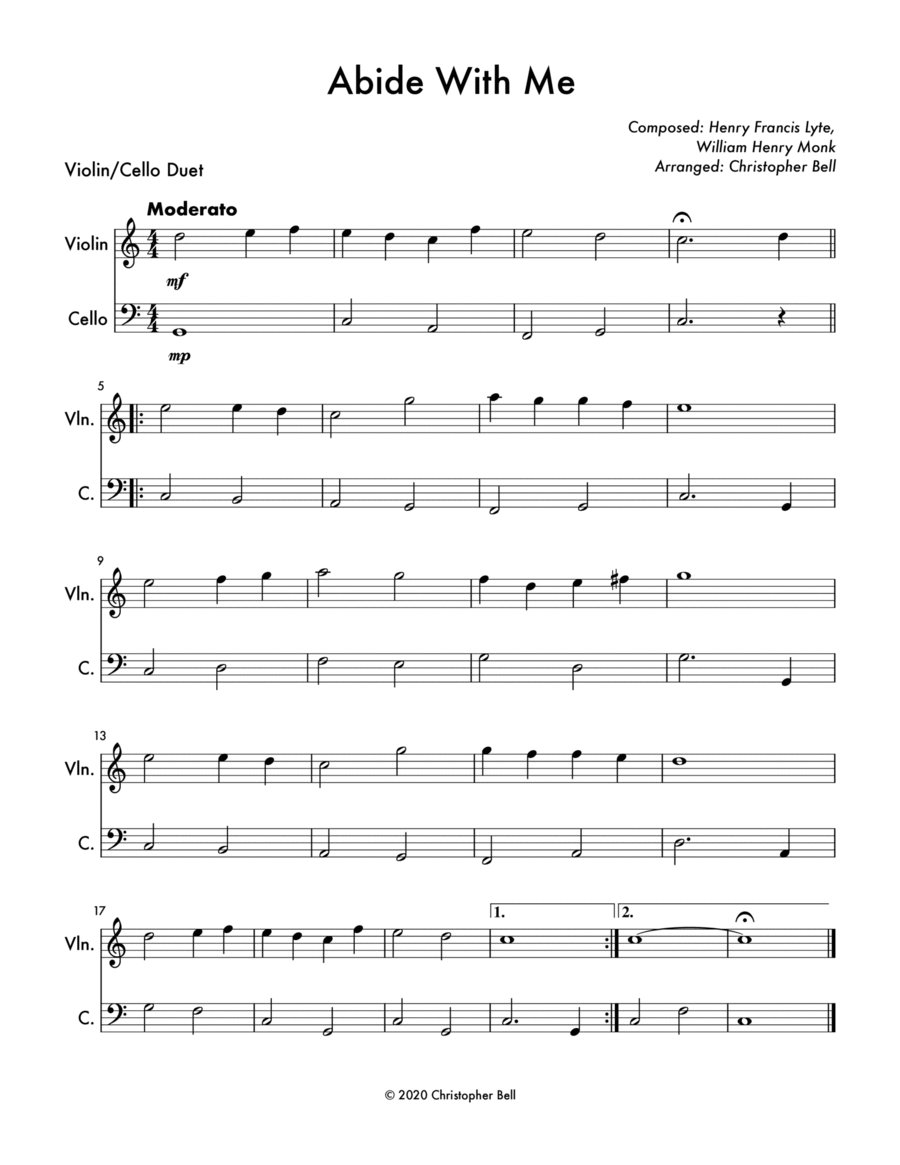 Abide with Me - Easy Violin/Cello Duet image number null