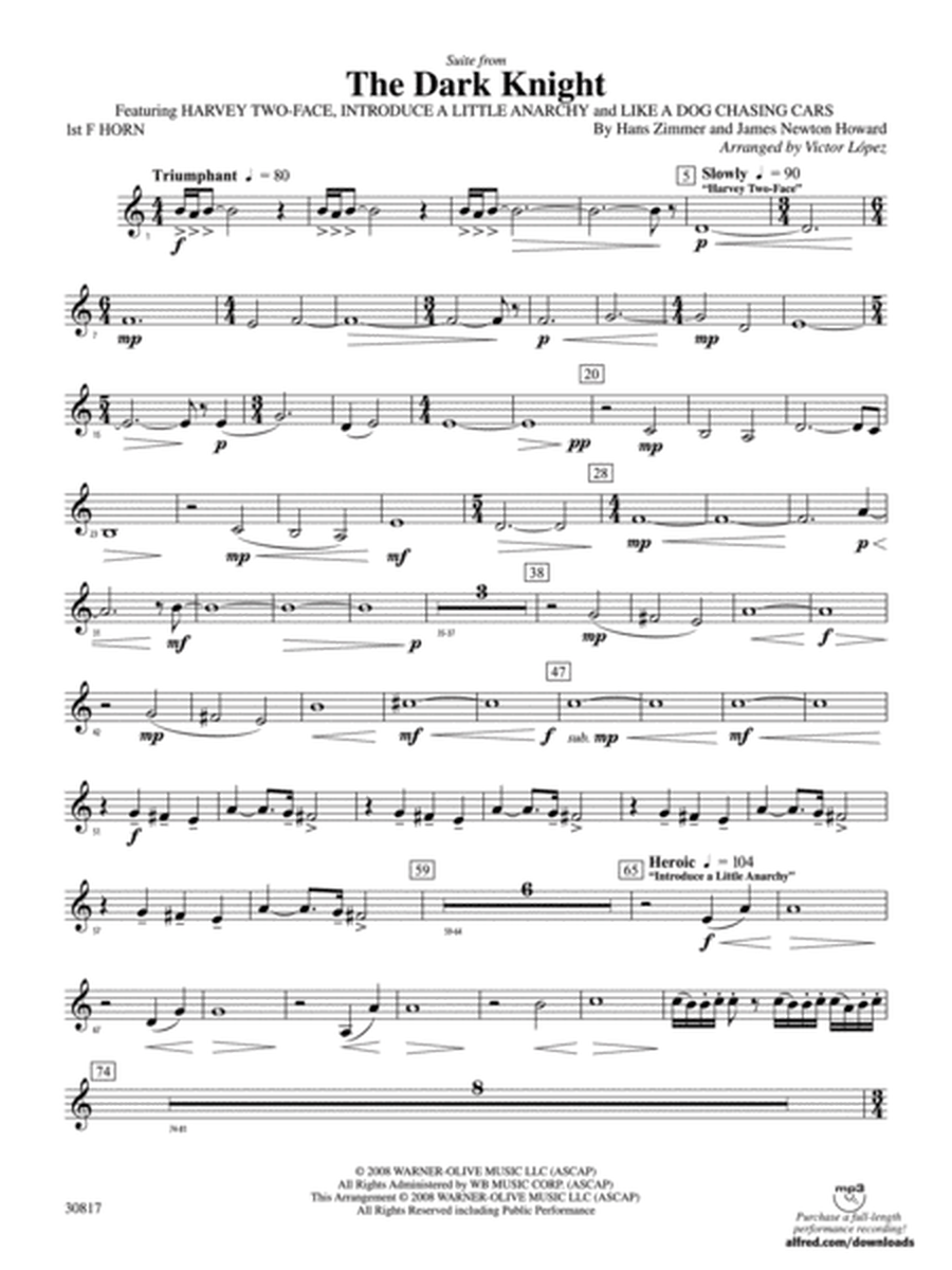 The Dark Knight, Suite from: 1st F Horn