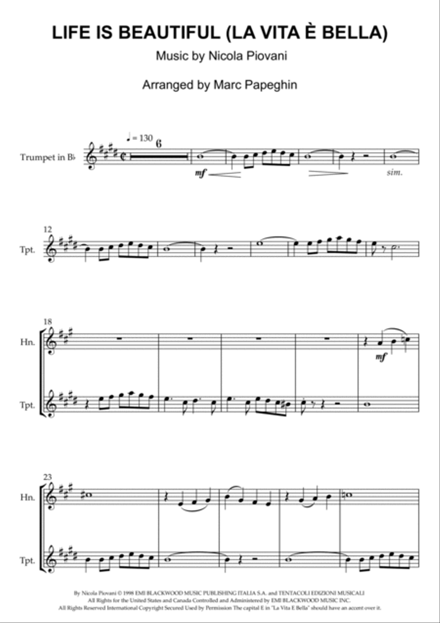 Life Is Beautiful (la Vita E Bella) Brass Duet scores gallery preview page 2