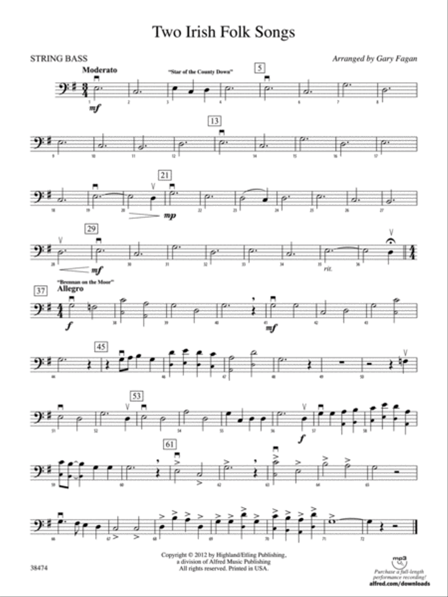 Two Irish Folk Songs: String Bass String Orchestra scores gallery preview page 1