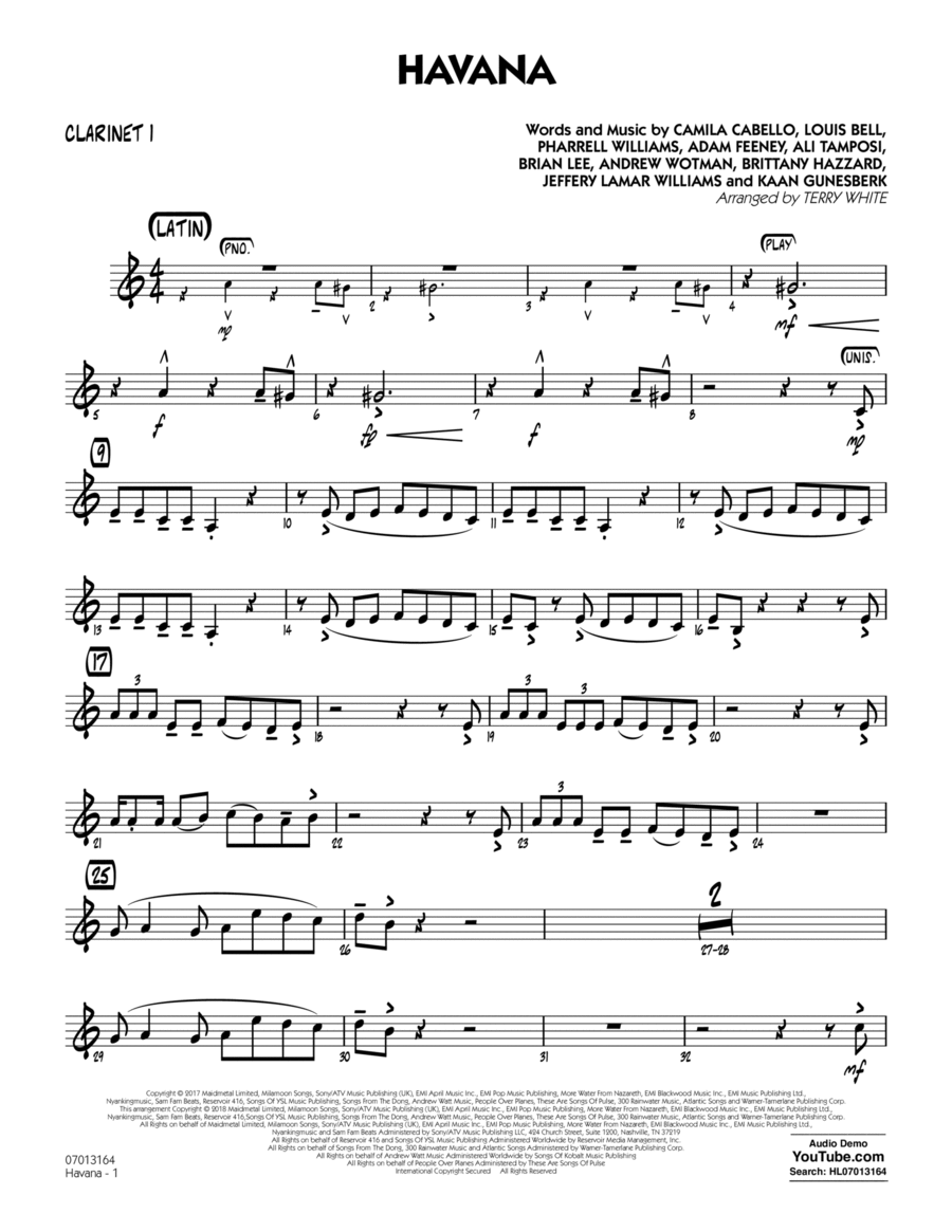 Havana - Clarinet 1 Havana - Clarinet 1 Clarinet scores gallery preview page 1