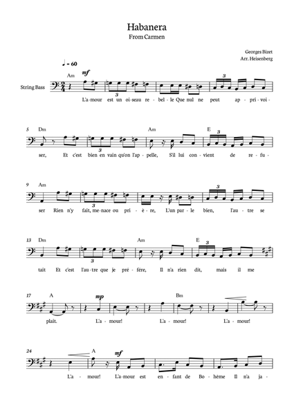 Habanera from Carmen for Contrabass with chords image number null