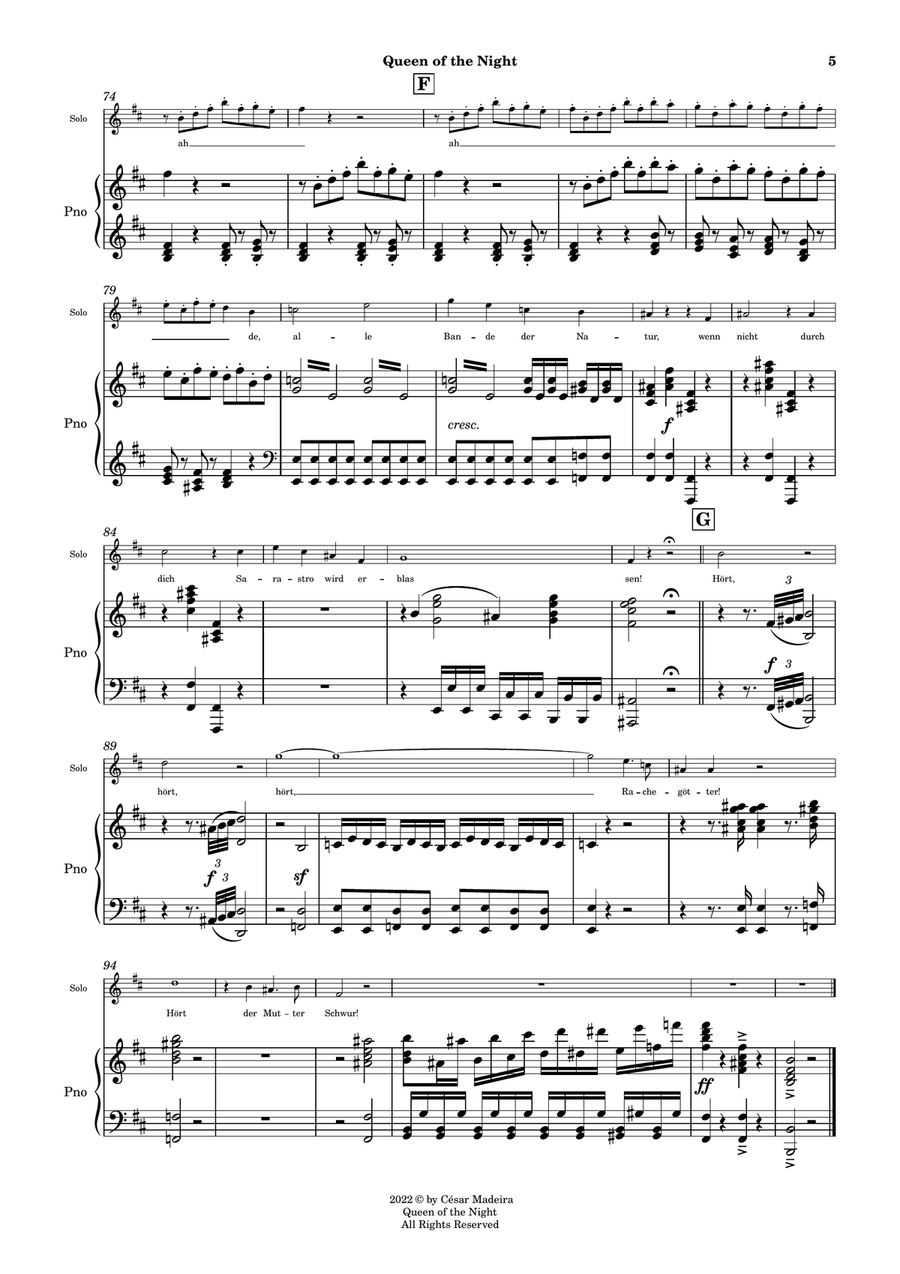 Queen of the Night Aria - Voice and Piano - B Minor (Full Score and Parts) Piano, Vocal scores gallery preview page 6