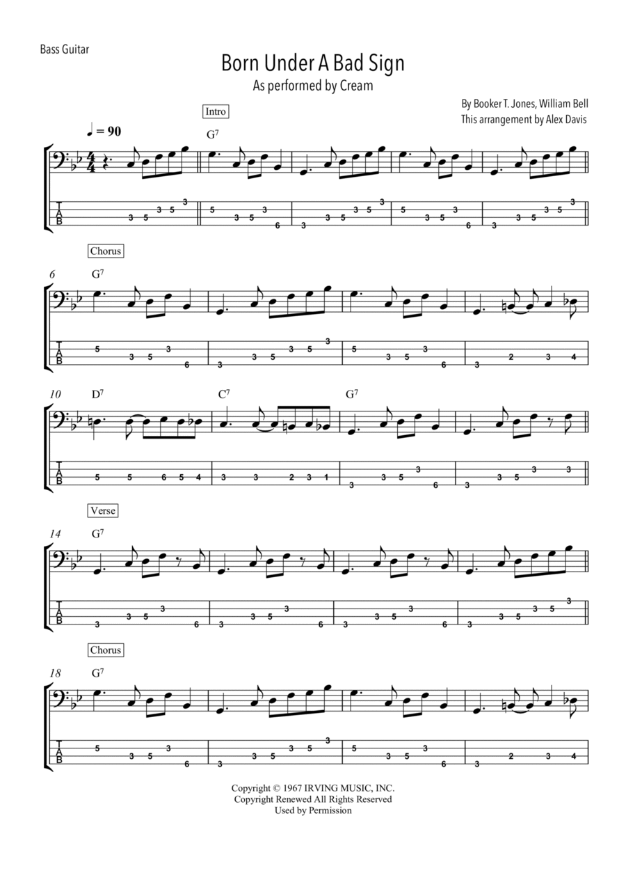 Born Under A Bad Sign Bass Guitar scores gallery preview page 1