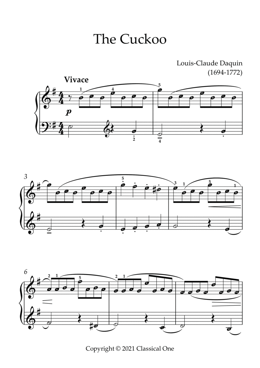 Daquin - The Cuckoo(With Note name) Easy Piano scores gallery preview page 1