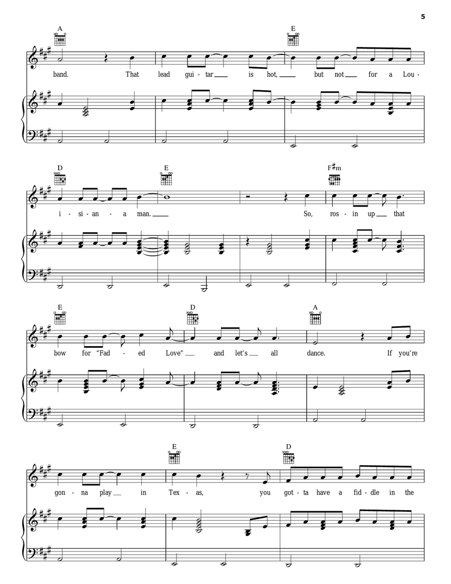 If You're Gonna Play In Texas (You Gotta Have A Fiddle In The Band) Piano, Vocal, Guitar scores gallery preview page 5
