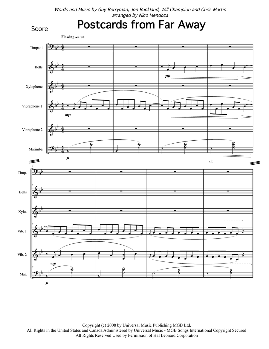 Postcards From Far Away Percussion Ensemble scores gallery preview page 1