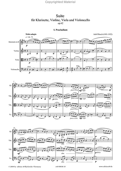 Suite fur Klarinette (B), Violine, Viola und Violoncello op.62a