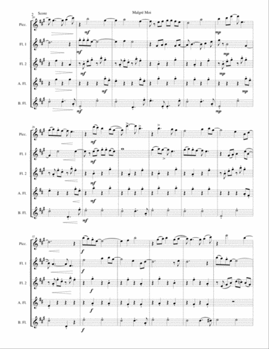 Malgré Moi for flute quintet (with piccolo) Piccolo scores gallery preview page 2