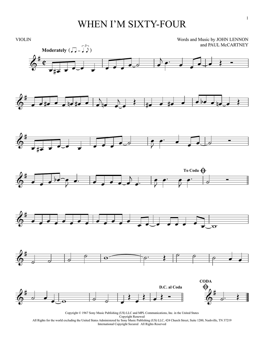 When I'm Sixty-Four When I'm Sixty-Four Violin Solo scores gallery preview page 1