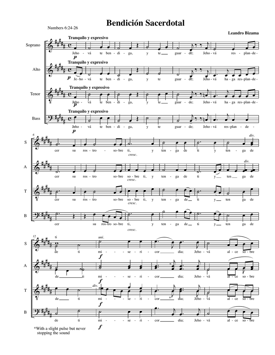 Bendición Sacerdotal - Priestly Benediction, Numbers 6:24-26 Divisi scores gallery preview page 2