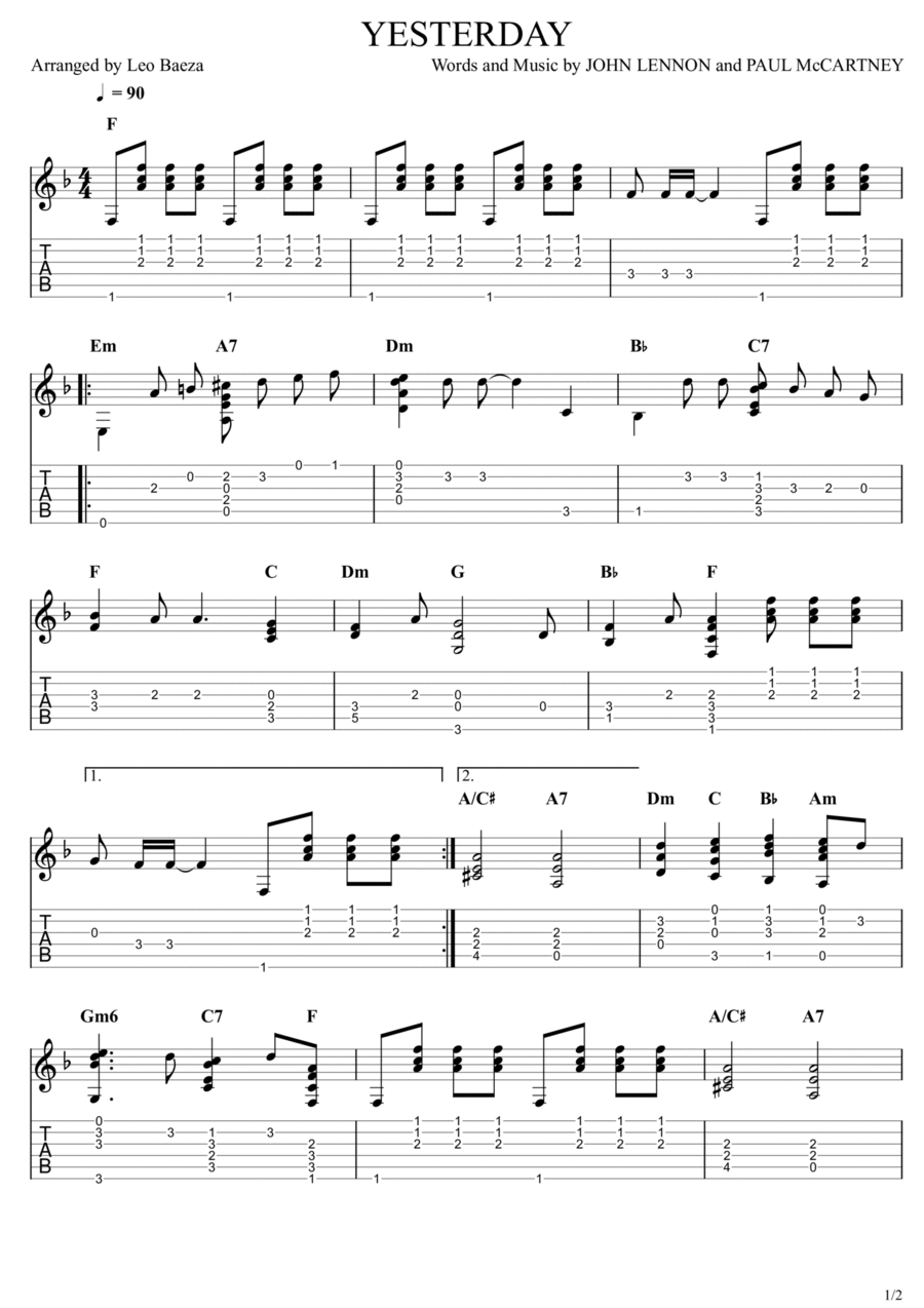 Yesterday Yesterday Acoustic Guitar scores gallery preview page 1