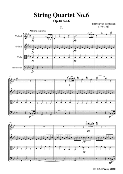 Beethoven-String Quartet No.6 in B flat Major,Op.18 No.6 image number null