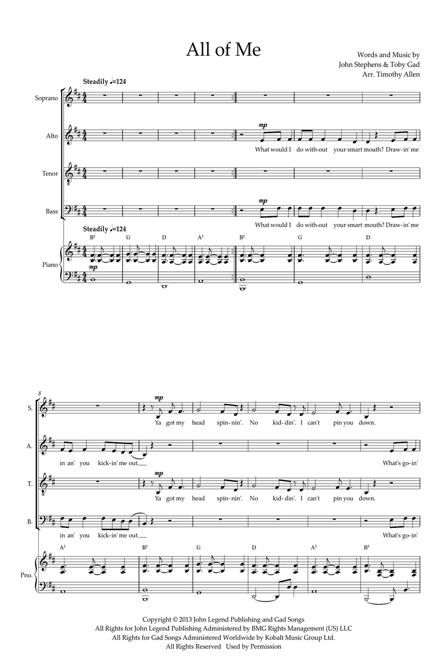 All of Me (arr. Tim Allen) 4-Part scores gallery preview page 1