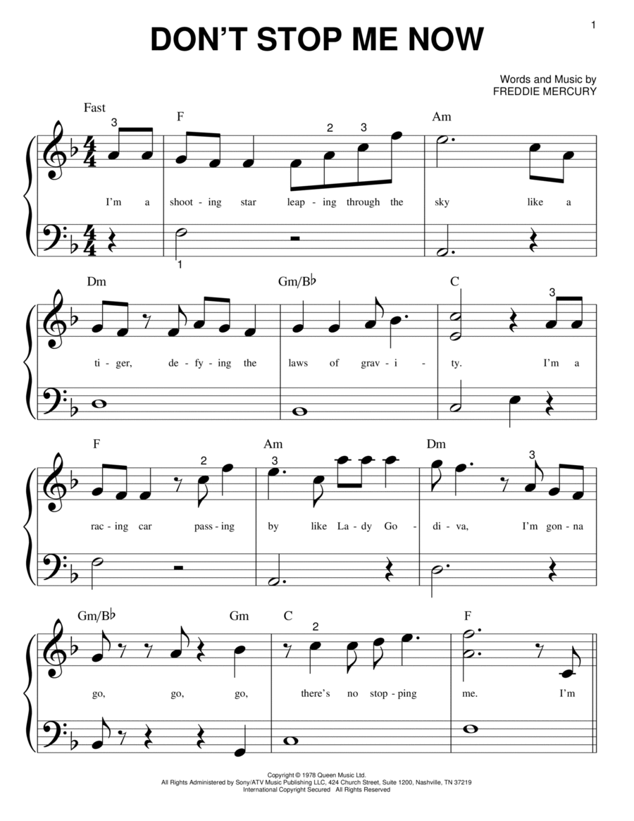 Don't Stop Me Now Easy Piano scores gallery preview page 1