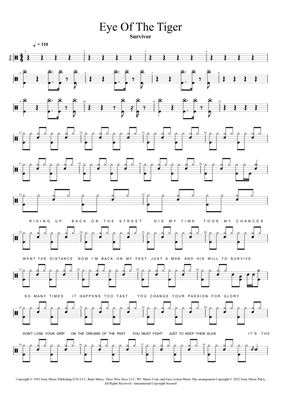 Eye Of The Tiger Eye Of The Tiger Drum Set scores gallery preview page 1
