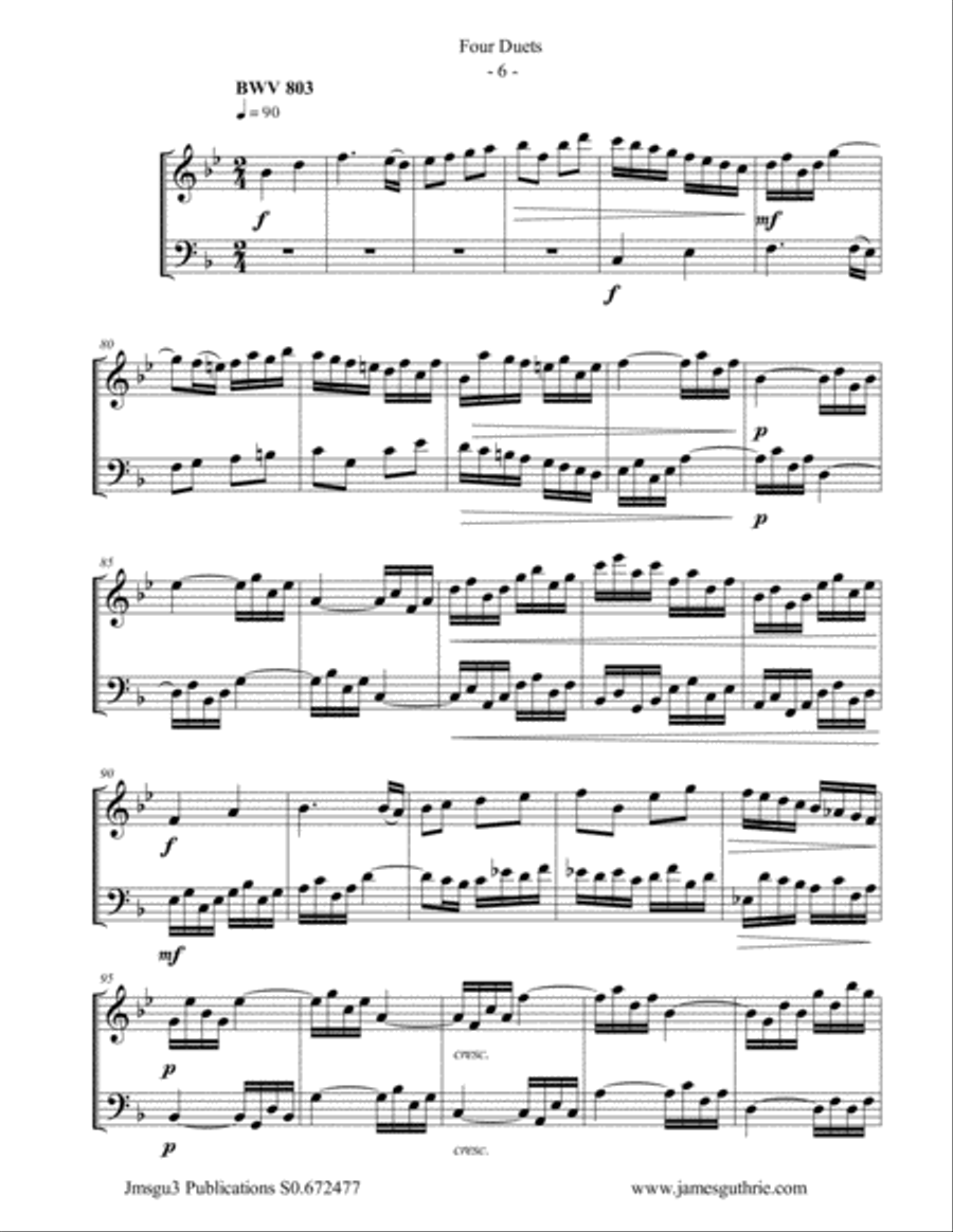 Bach: Four Duets for Alto Flute & Cello Flute scores gallery preview page 6