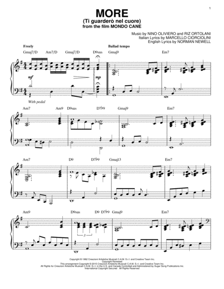 More (Ti Guarderò Nel Cuore) [Jazz version] (arr. Brent Edstrom) by Riz Ortolani Piano - Digital Sheet Music