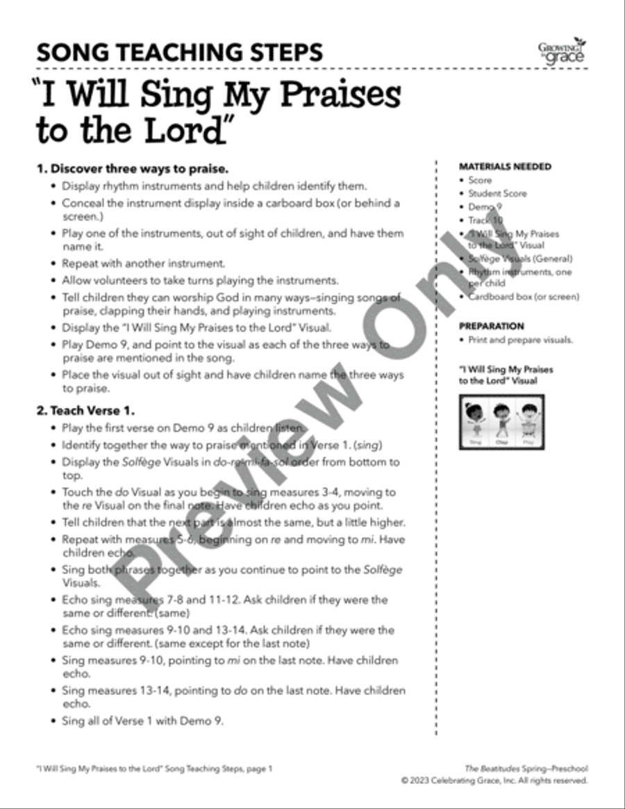 The Beatitudes Preschool Curriculum Spring Unison Choir scores gallery preview page 10