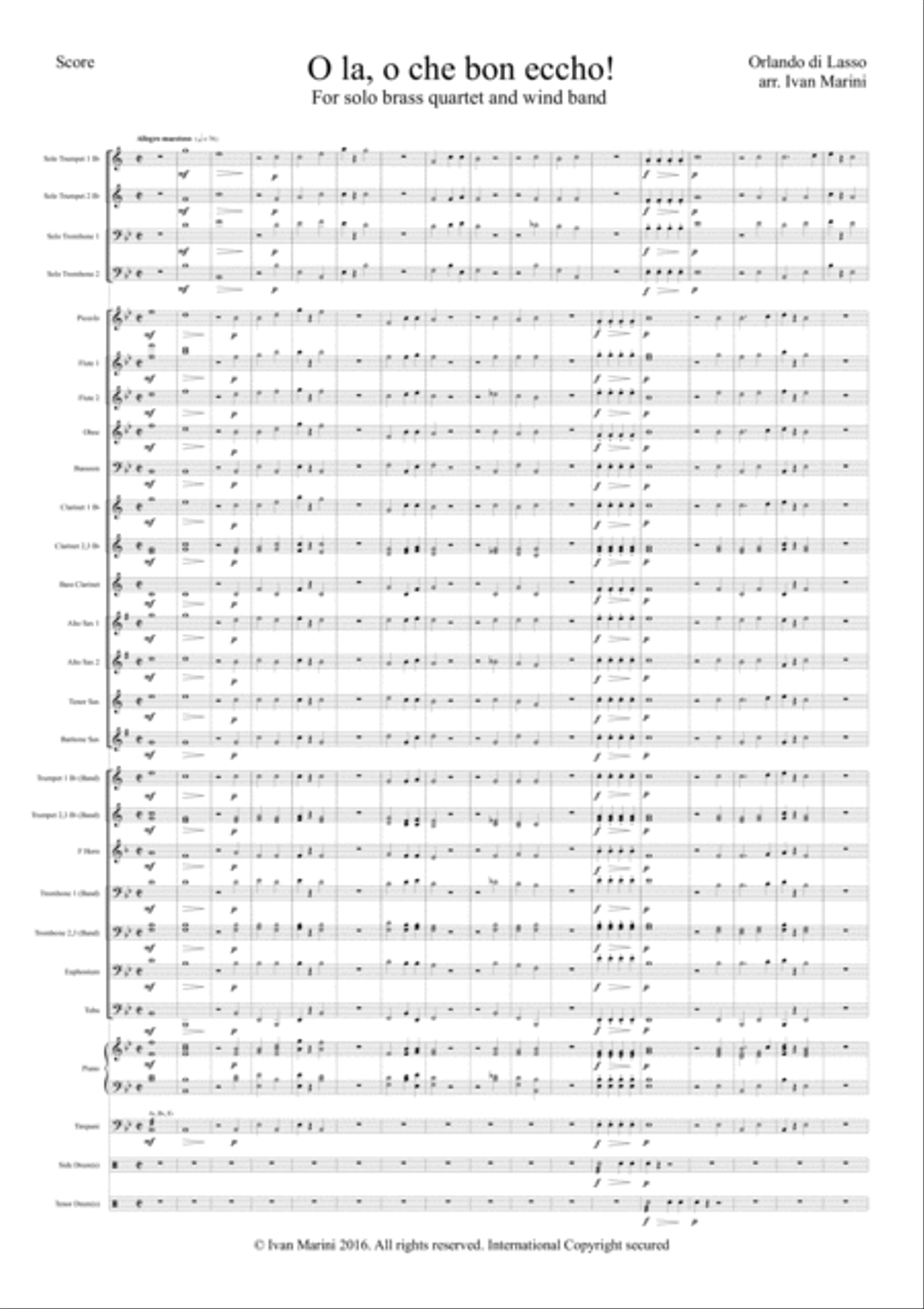 O LA, O CHE BON ECCHO (Orlando di Lasso) for Brass Quartet and Wind Band Concert Band scores gallery preview page 3