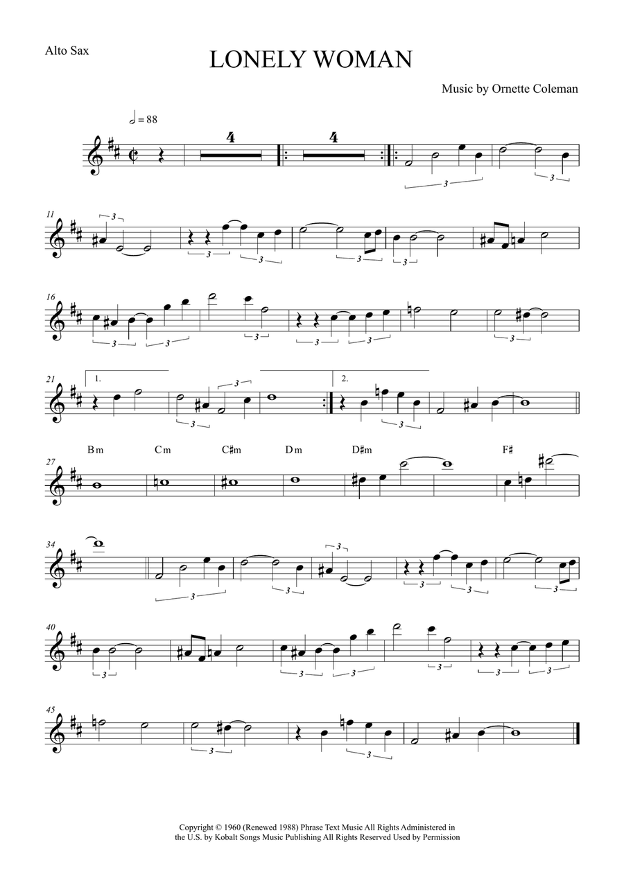 Lonely Woman Alto Saxophone scores gallery preview page 1