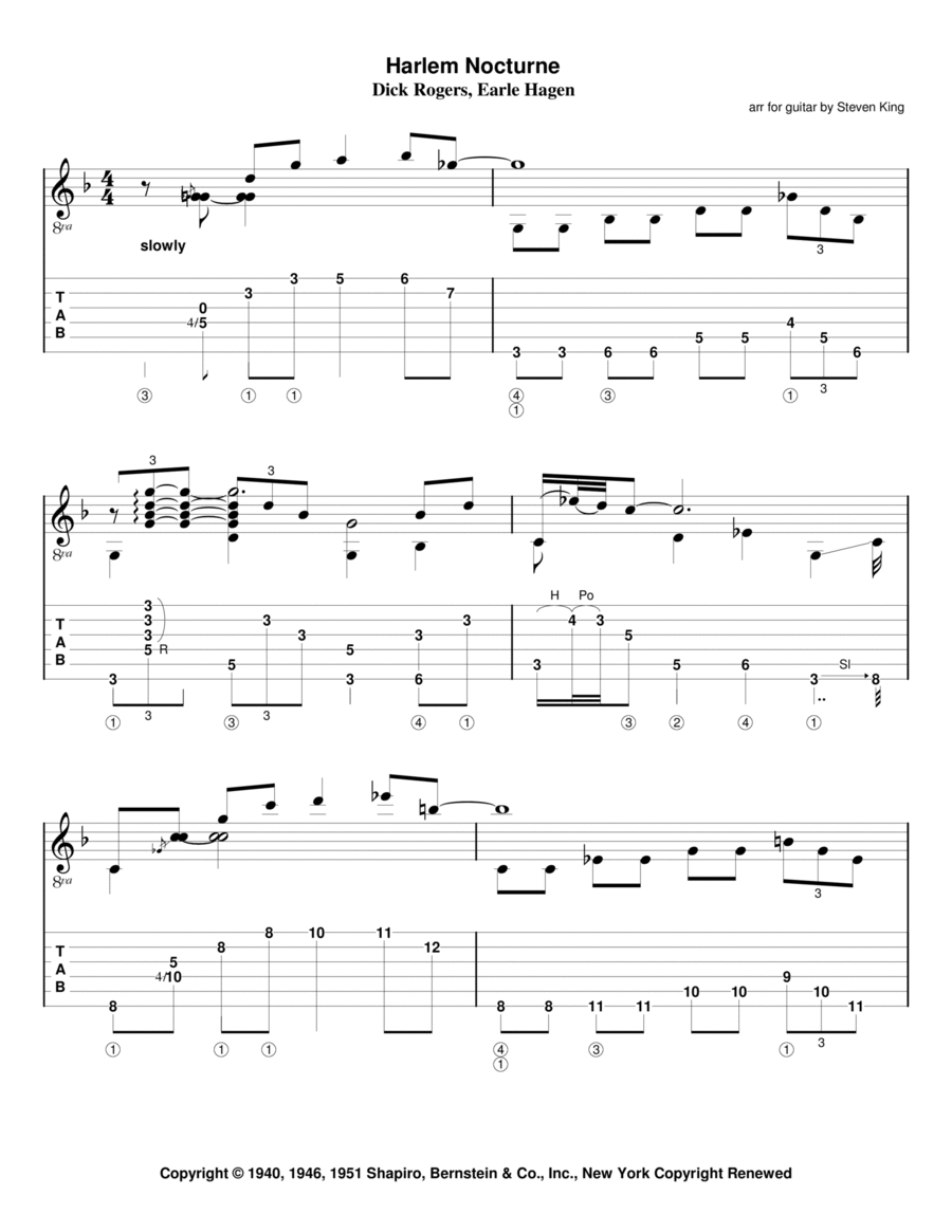 Harlem Nocturne Classical Guitar scores gallery preview page 1