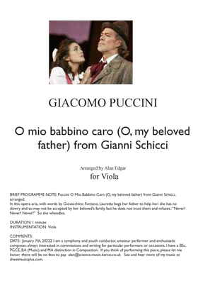 O MIO BABBINO CARO (O, my beloved father) from Gianni Schicci, by G Puccini, arranged for unaccompan