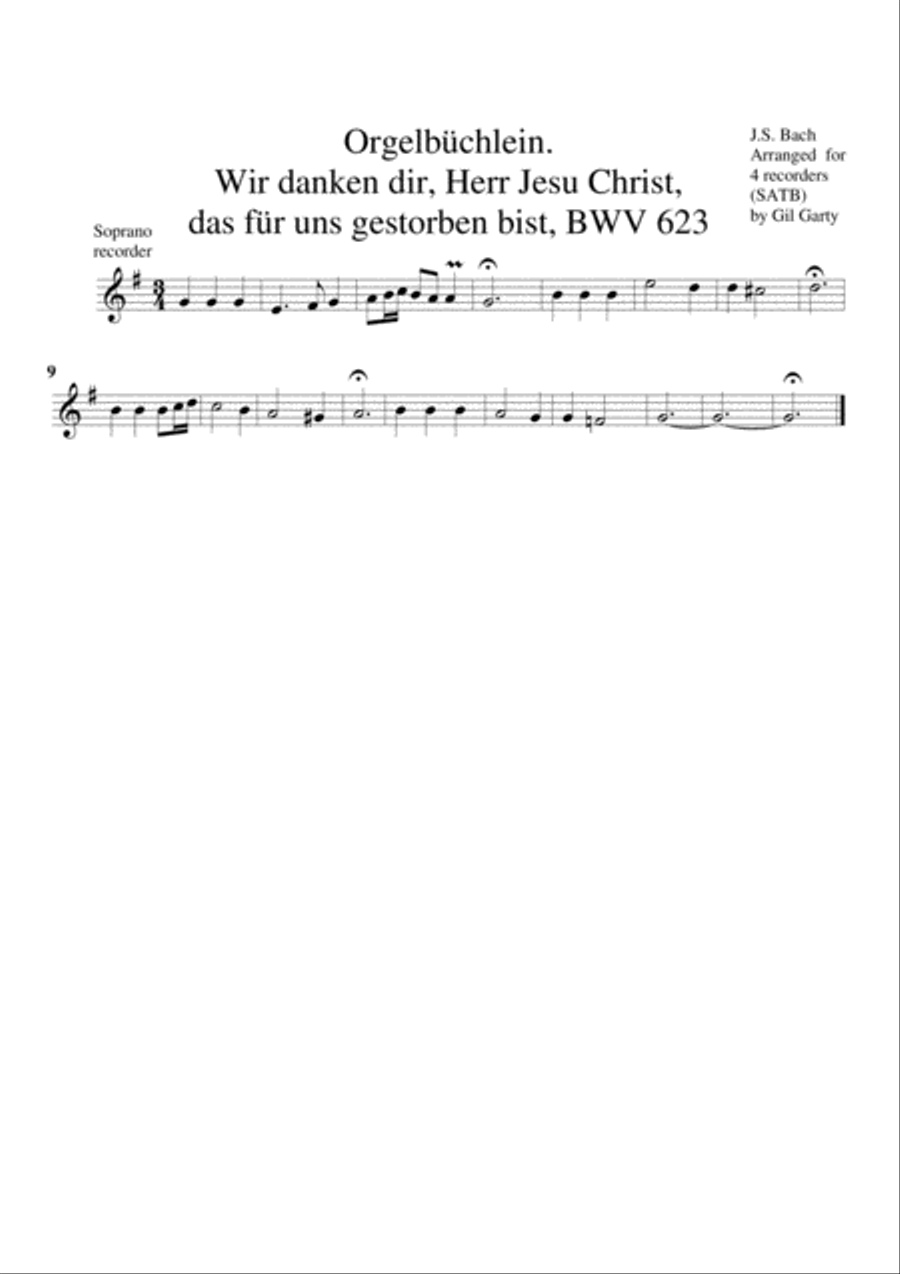 Wir danken dir, Herr Jesu Christ, das fuer uns gestorben bist, BWV 623 from Orgelbuechlein (arrangem Recorder scores gallery preview page 3