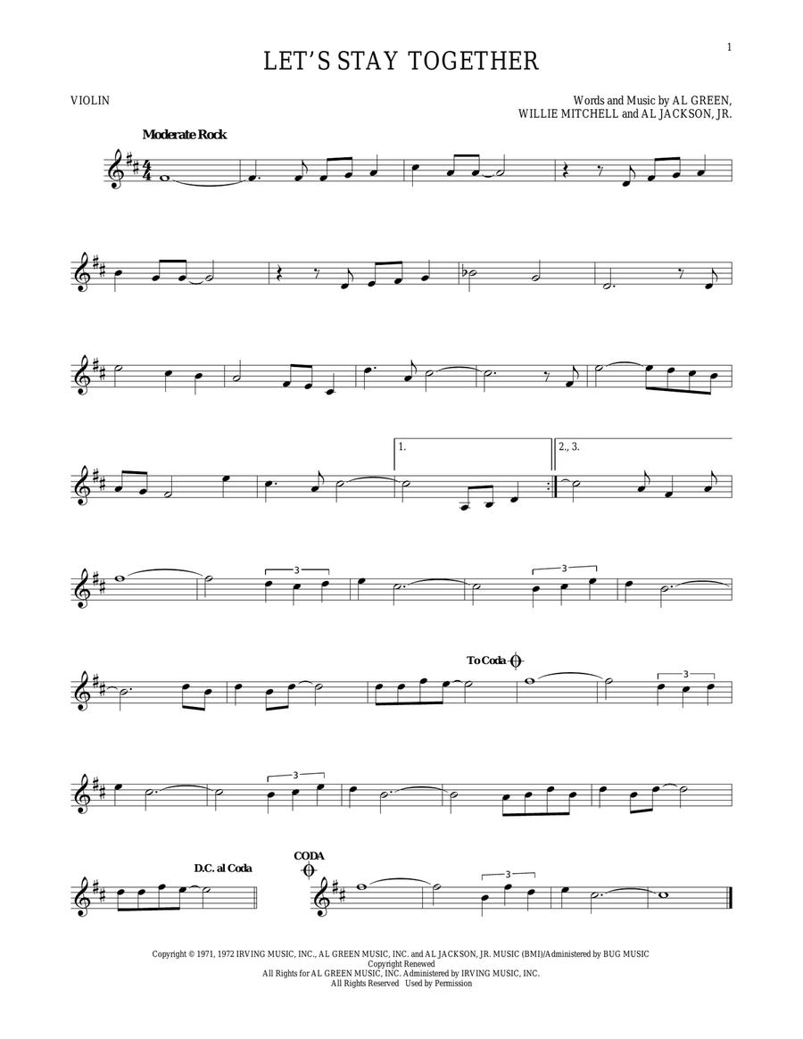 Let's Stay Together Violin Solo scores gallery preview page 1