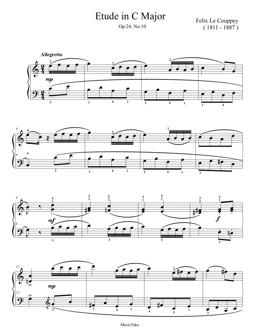 Le Couppey Etude in C Major Op.25, No.10 Piano Method scores gallery preview page 1