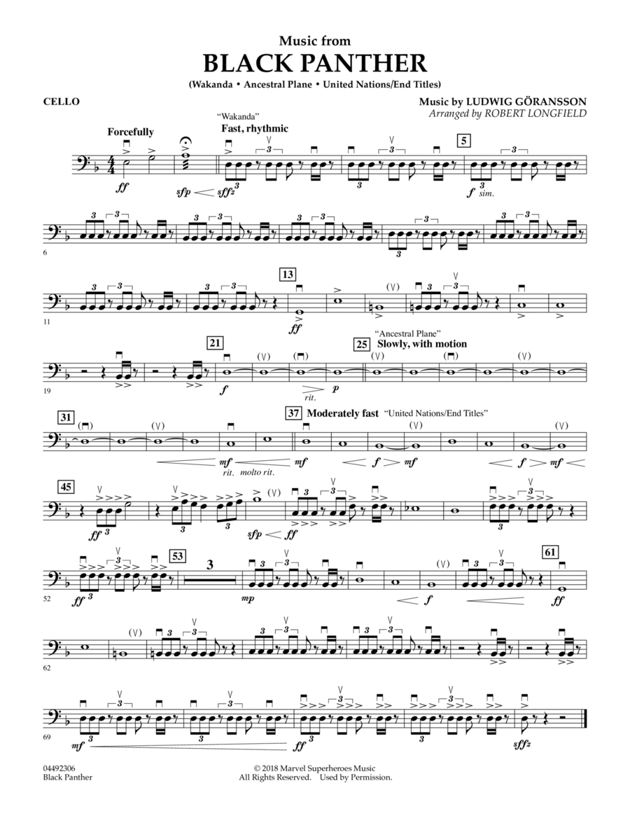 Black Panther (arr. Robert Longfield) - Cello String Quartet scores gallery preview page 1
