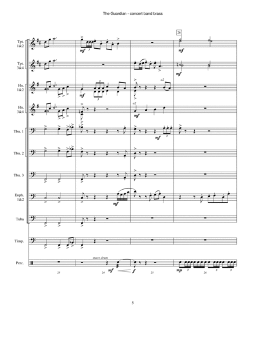 The Guardian (concert band brass version) Concert Band scores gallery preview page 5