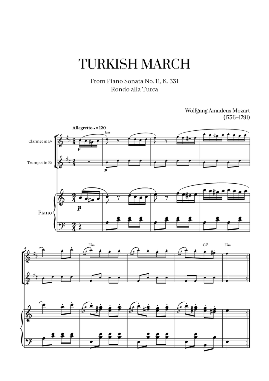 W. A. Mozart - Turkish March (Alla Turca) (for Clarinet and Trumpet)