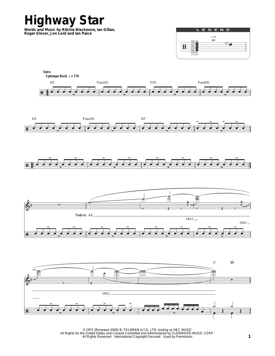 Highway Star Drum Set scores gallery preview page 1