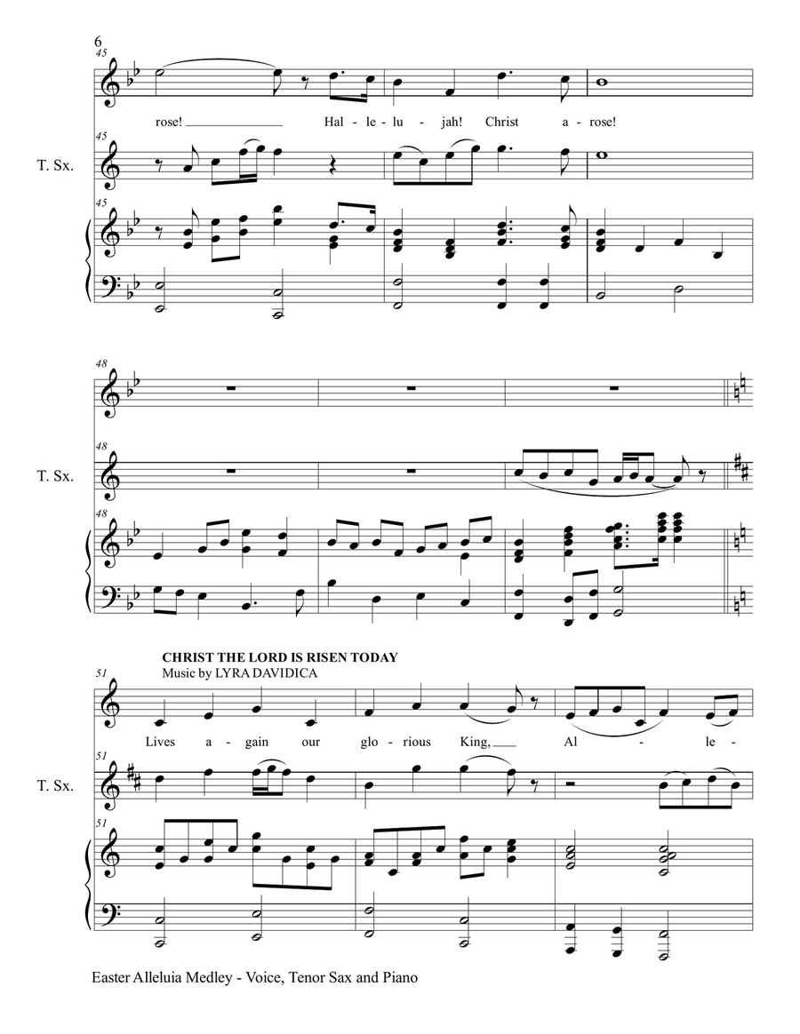 EASTER ALLELUIA MEDLEY (Voice, Tenor Sax and Piano. Score & Parts included) Small Ensemble scores gallery preview page 6