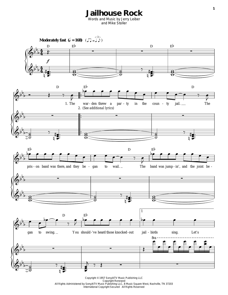 Jailhouse Rock Piano, Vocal scores gallery preview page 1