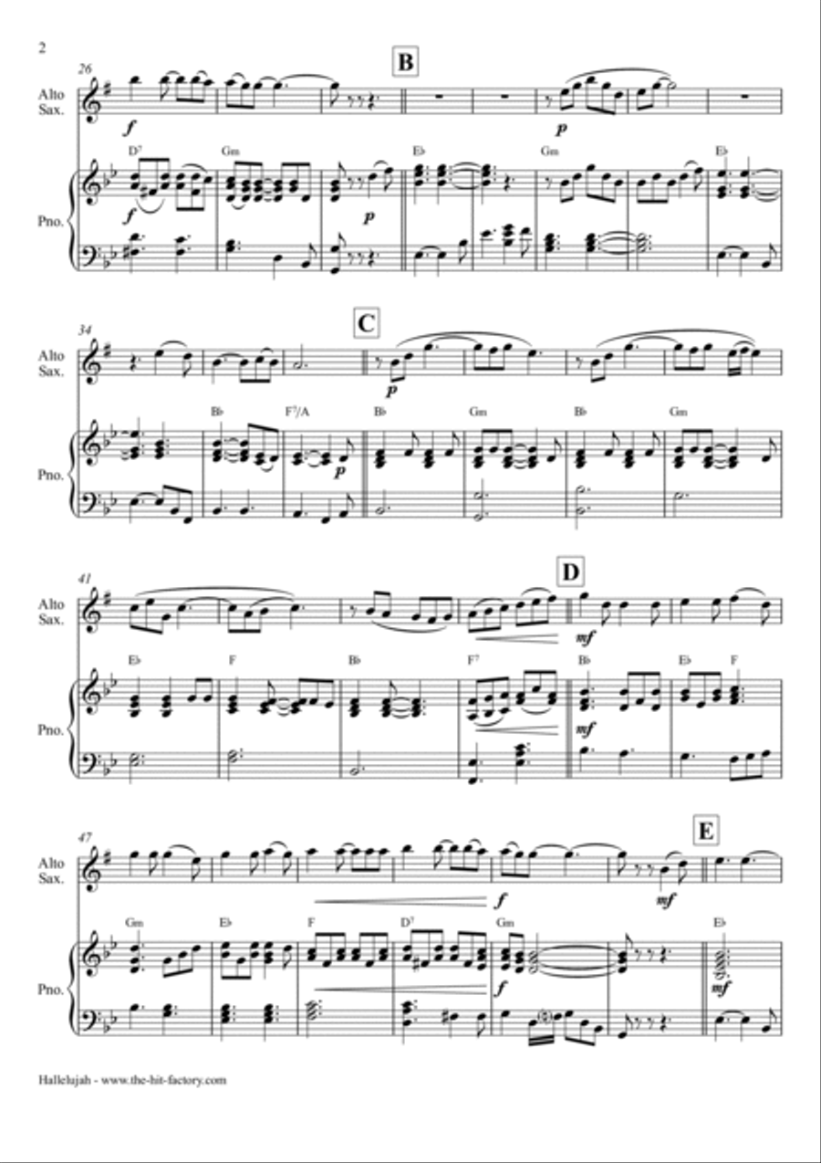 Hallelujah Alto Saxophone scores gallery preview page 2